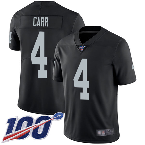 Men Oakland Raiders Limited Black Derek Carr Home Jersey NFL Football #4 100th Season Vapor Jersey
